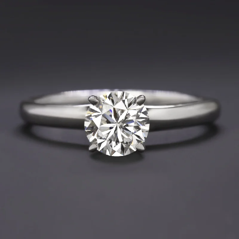 art deco engagement rings -1 CARAT DIAMOND SOLITAIRE ENGAGEMENT RING LEO CUT ROUND BRILLIANT 14k WHITE GOLD