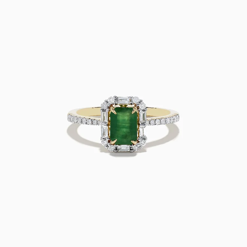 ladies rings cross-14K Yellow Gold Emerald and Diamond Ring