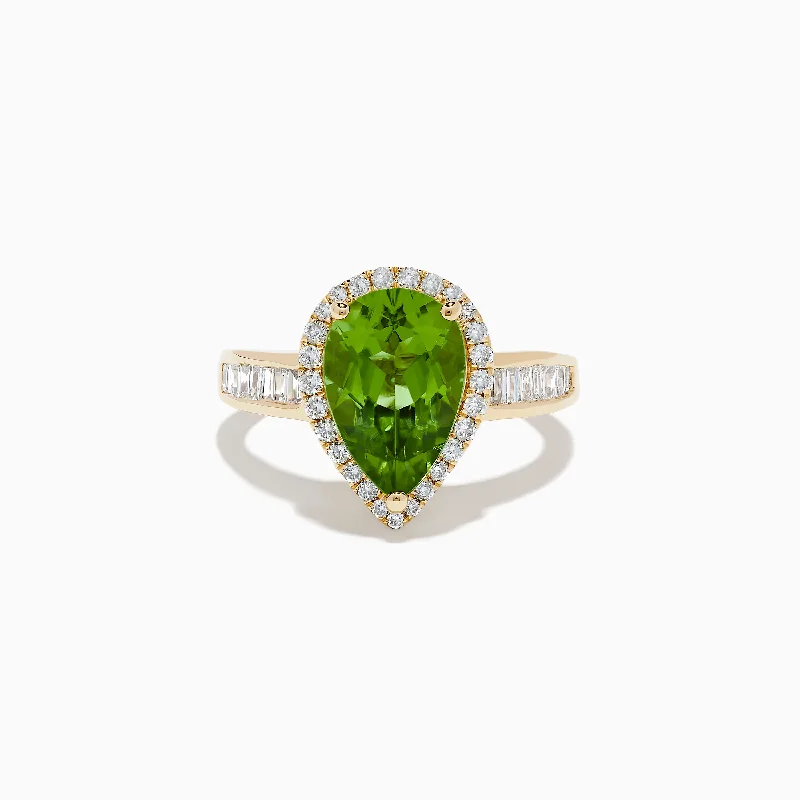 ladies rings marquise-14K Yellow Gold Peridot and Diamond Teardrop Ring