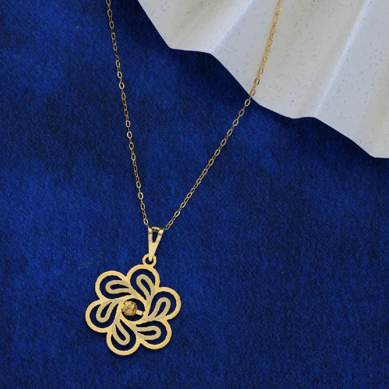 Ladies necklaces cord radiance -Gold Necklace (Chain With Hollow Flower Shaped Pendant) 21KT - FKJNKL21KM9830