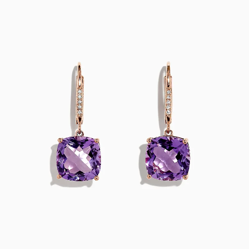 ladies earrings sapphire-14K Rose Gold Amethyst and Diamond Earrings, 8.12 TCW