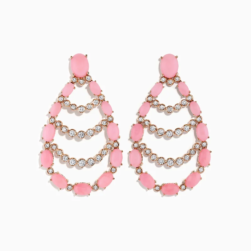 ladies earrings pink-Aurora 14K Rose Gold Pink Opal and Diamond Earrings