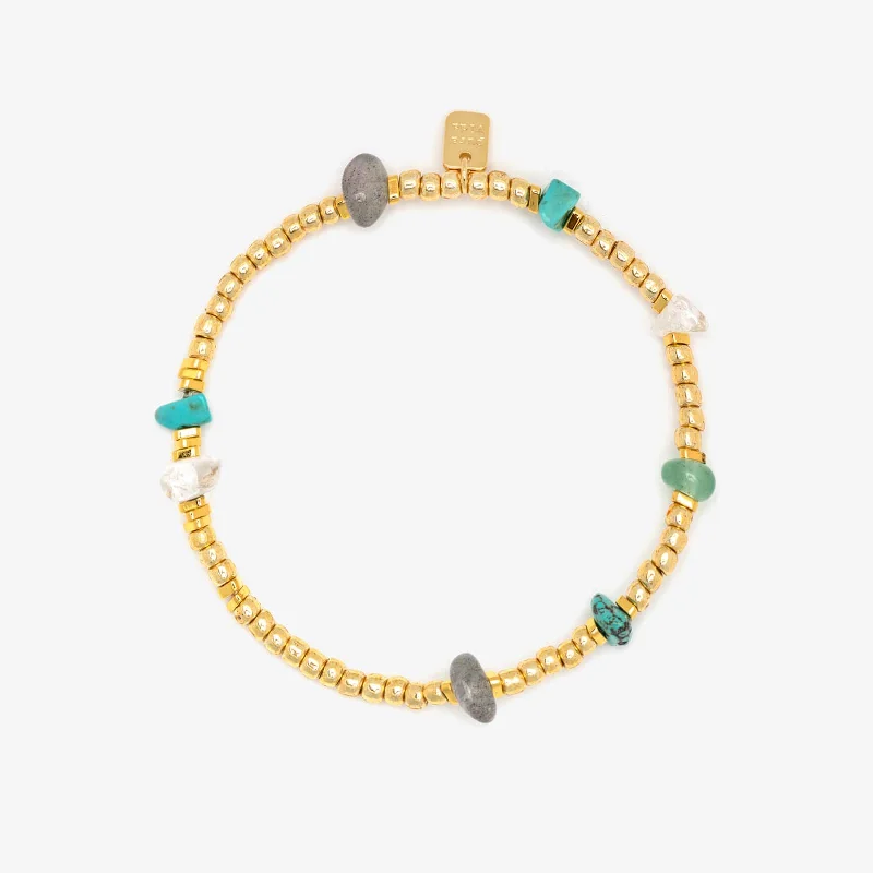 Ladies bracelets rim glow -Gold Bead and Stone Chip Stretch Bracelet