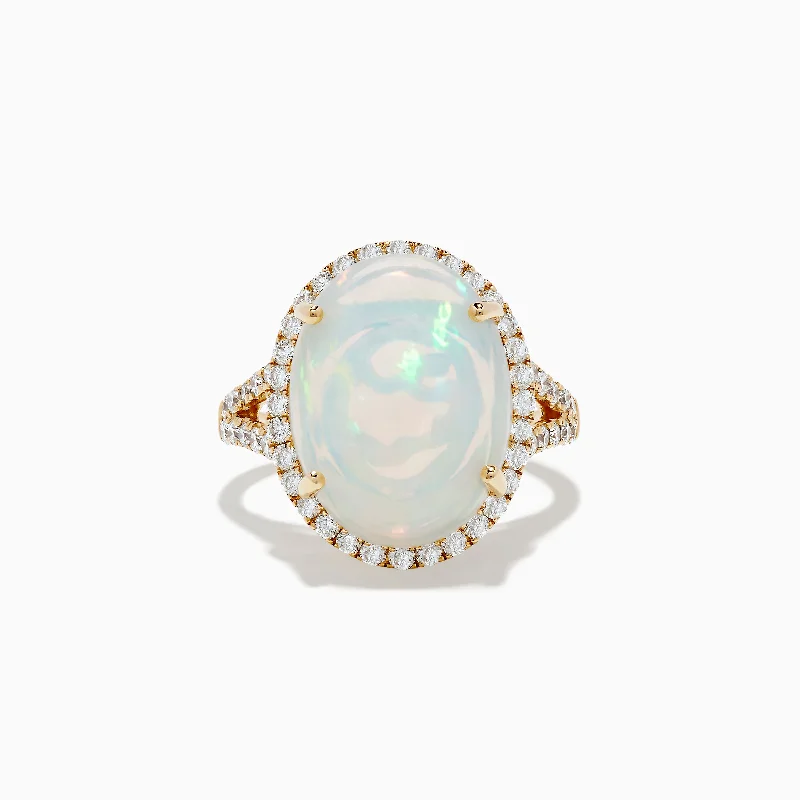 ladies rings energy-Aurora 14K Yellow Gold Opal and Diamond Ring