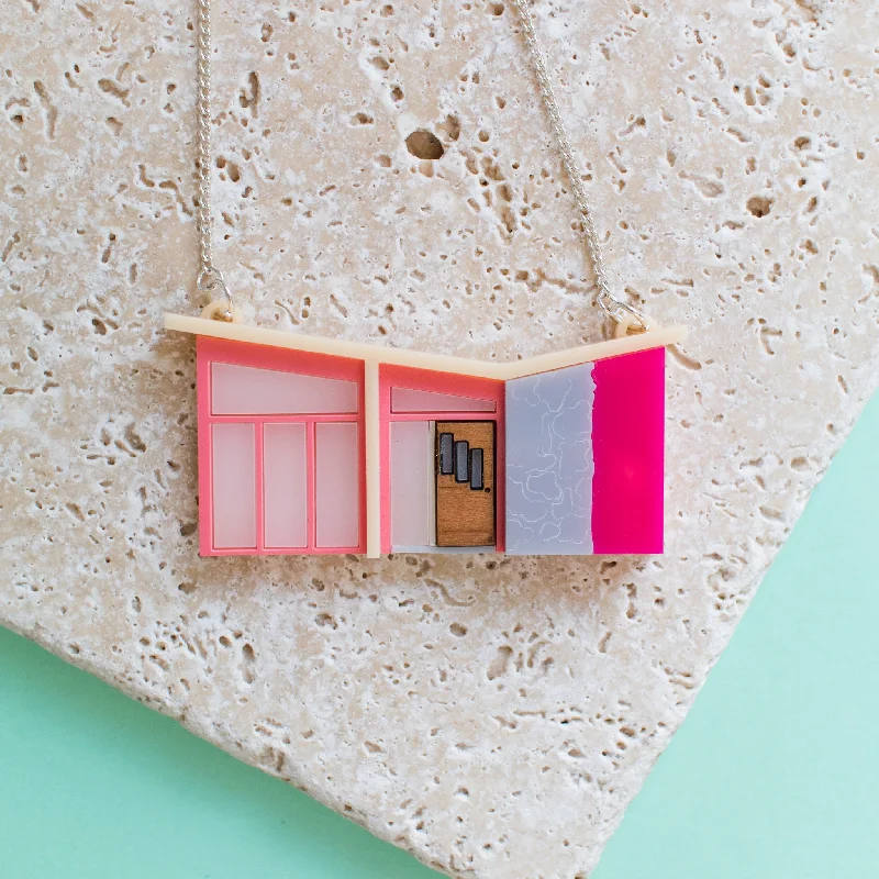 ladies rings online-Palm Springs Pink Mid Century House Necklace