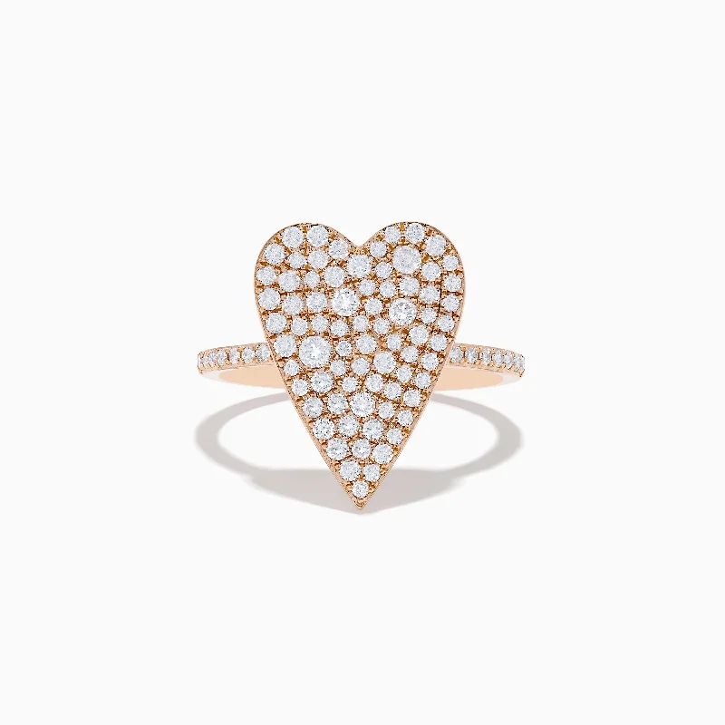 ladies rings blue nile-Pave Rose 14K Rose Gold Diamond Heart Ring