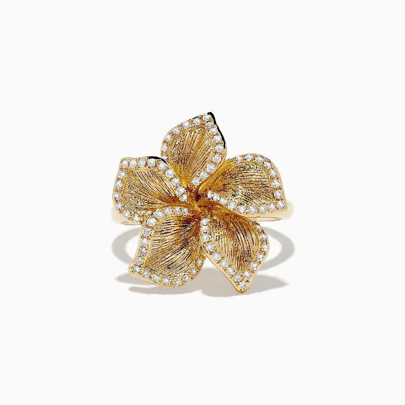 ladies rings contemporary-Nature 14K Yellow Gold Diamond Flower Ring 0.31 TCW