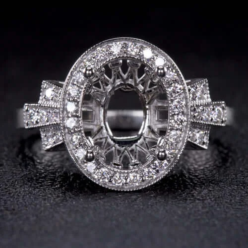 non-diamond engagement rings -VINTAGE STYLE ART DECO DIAMOND HALO ENGAGEMENT RING SETTING OVAL 10x8 3ct MOUNT