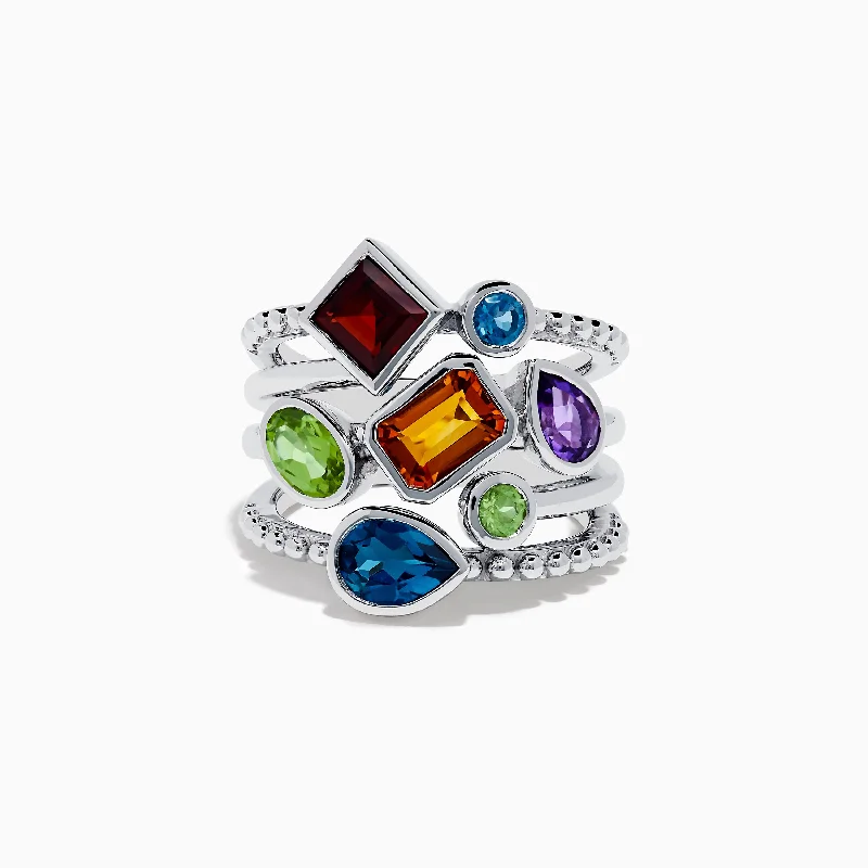 ladies rings oval-Mosaic 925 Sterling Silver Multi Gemstone Ring