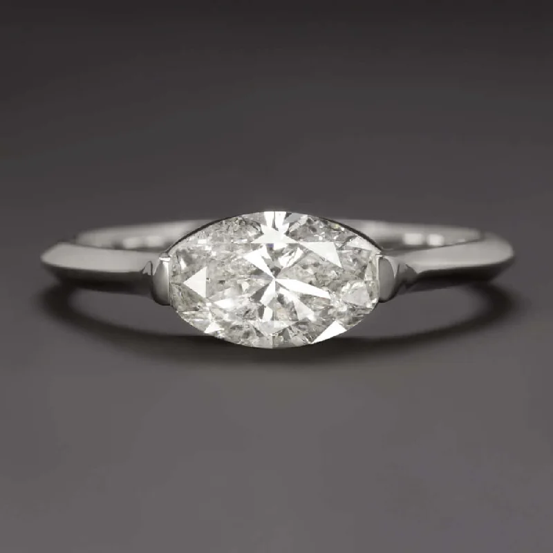 solitaire engagement rings -1 CARAT NATURAL DIAMOND EAST WEST RING WHITE GOLD OVAL SHAPE ENGAGEMENT COCKTAIL