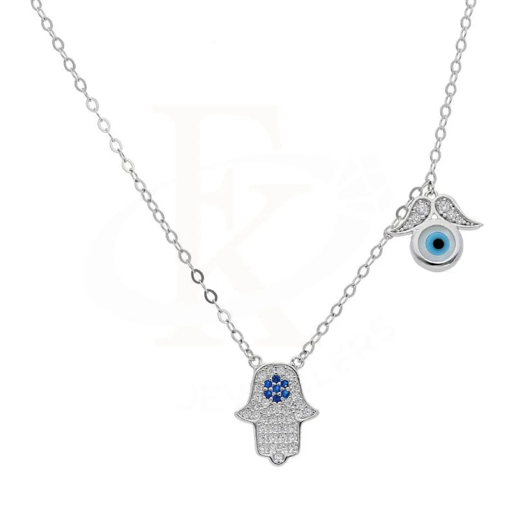 Ladies necklaces bold shine -Sterling Silver 925 Hamsa Hand and Evil Eye Necklace - FKJNKL1949