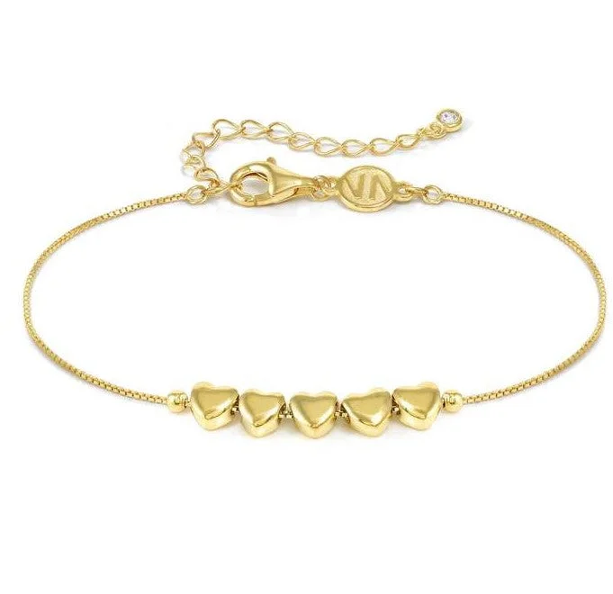 Ladies bracelets flash radiance -Nomination Gold Vermeil Cubic Zirconia 5 Heart Bracelet