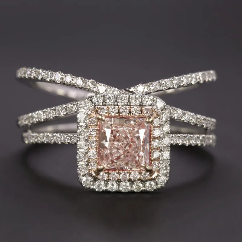 aesthetic engagement rings -GIA CERTIFIED FANCY PINK DIAMOND ENGAGEMENT RING WEDDING SET 18k WHITE GOLD