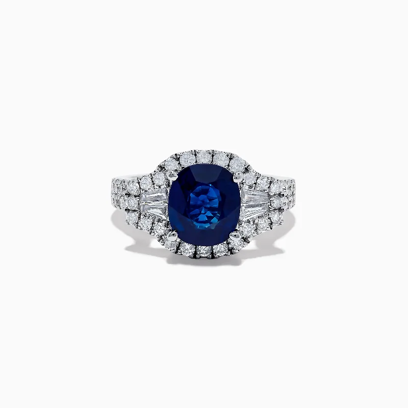 ladies rings radiant-Hematian 18K White Gold Blue Sapphire and Diamond Ring