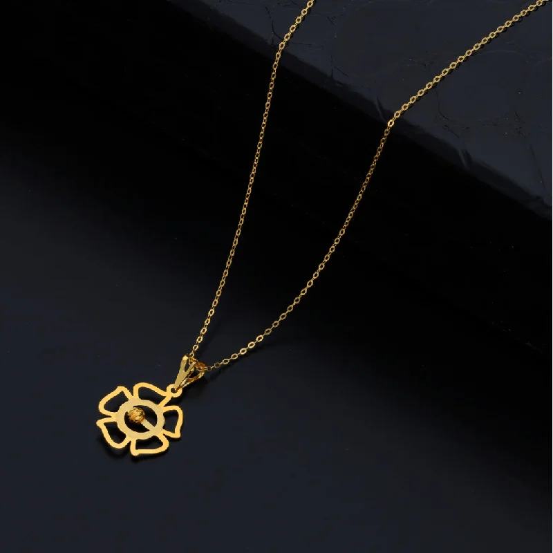 Ladies necklaces aura radiance -Gold Necklace (Chain With Hollow Flower Shaped Pendant) 21KT - FKJNKL21KM9827