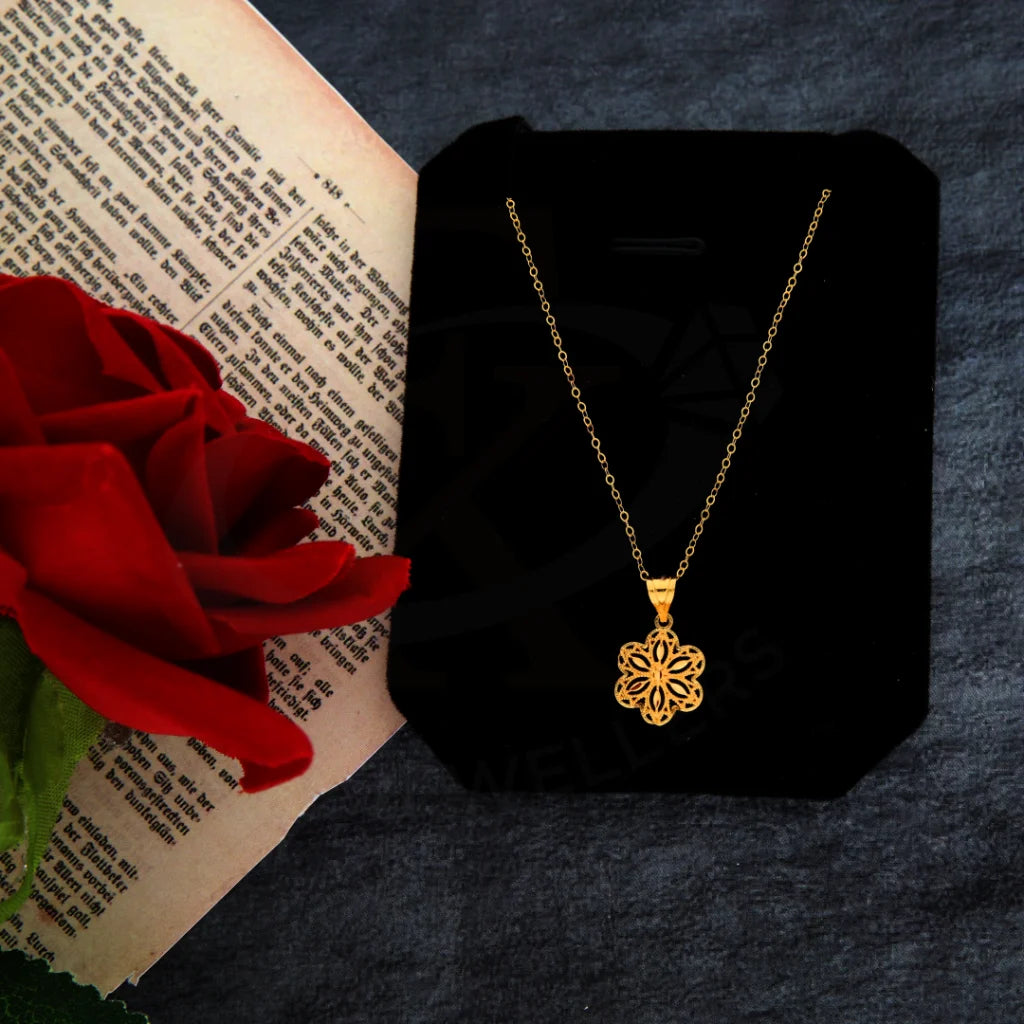 Ladies necklaces word shine -Gold Necklace (Chain with Flower Pendant) 21KT - FKJNKL21KM8399