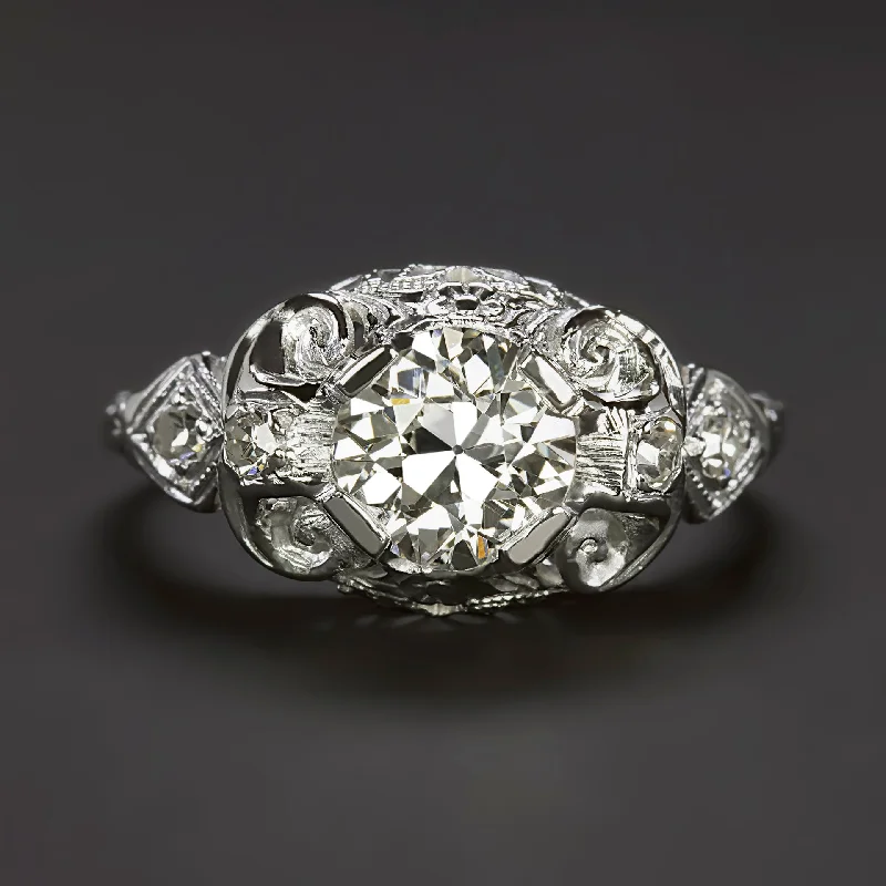 Edwardian engagement rings -0.94ct OLD EUROPEAN CUT DIAMOND ENGAGEMENT RING GIA CERTIFIED J VS1 VINTAGE 18k