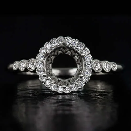 handcrafted engagement rings -G VS DIAMOND HALO VINTAGE PLATINUM ENGAGEMENT RING 6MM ROUND SETTING ART DECO