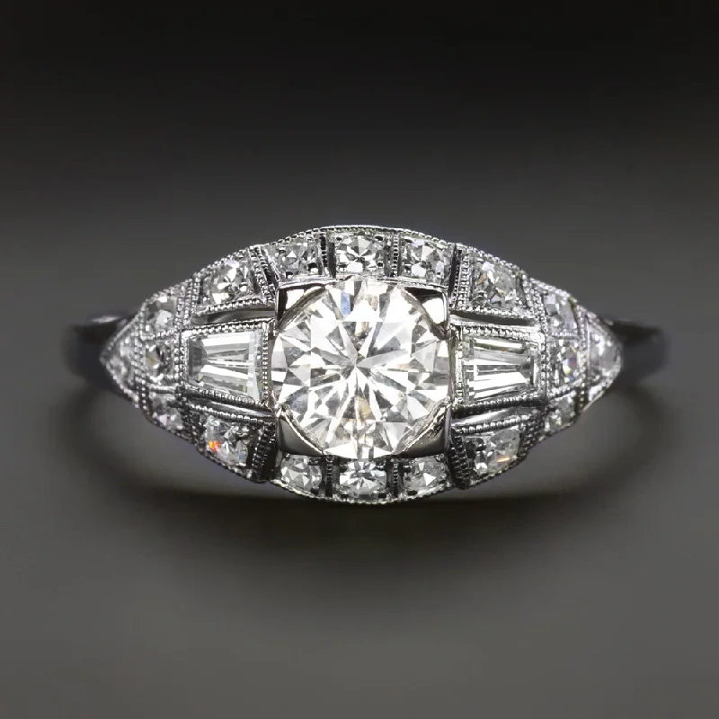 floral engagement rings -1.40ct VINTAGE DIAMOND ENGAGEMENT RING F-G SI PLATINUM COCKTAIL ROUND CUT RETRO