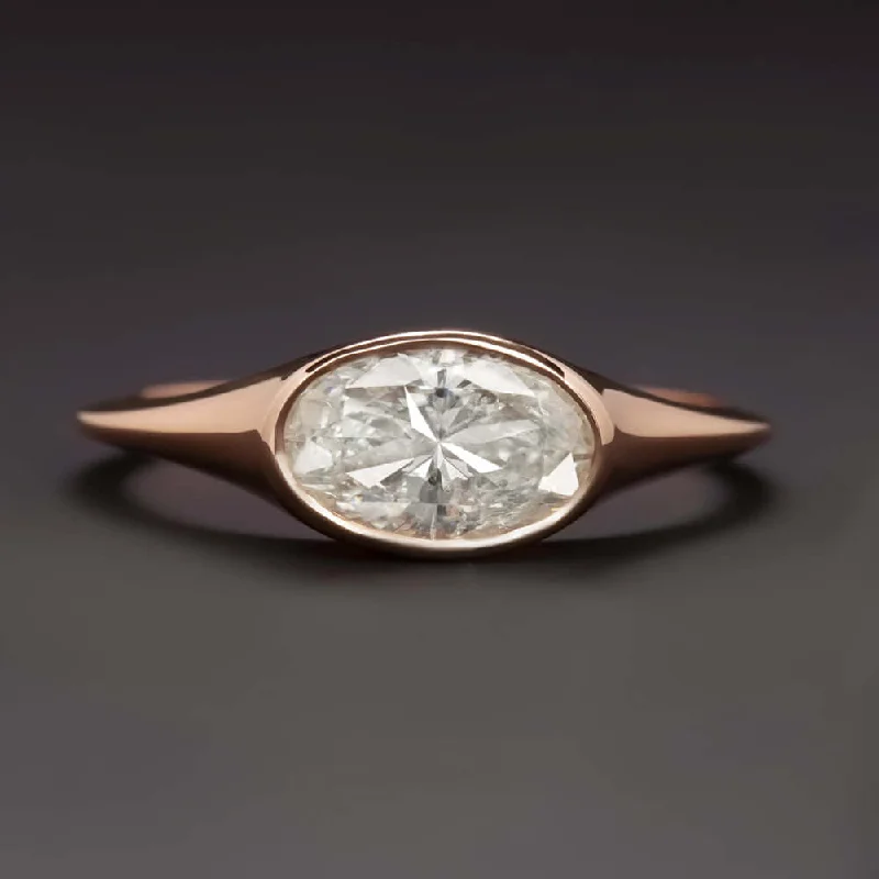 dainty engagement rings -1 CARAT NATURAL DIAMOND EAST WEST RING ROSE GOLD OVAL SHAPE ENGAGEMENT COCKTAIL