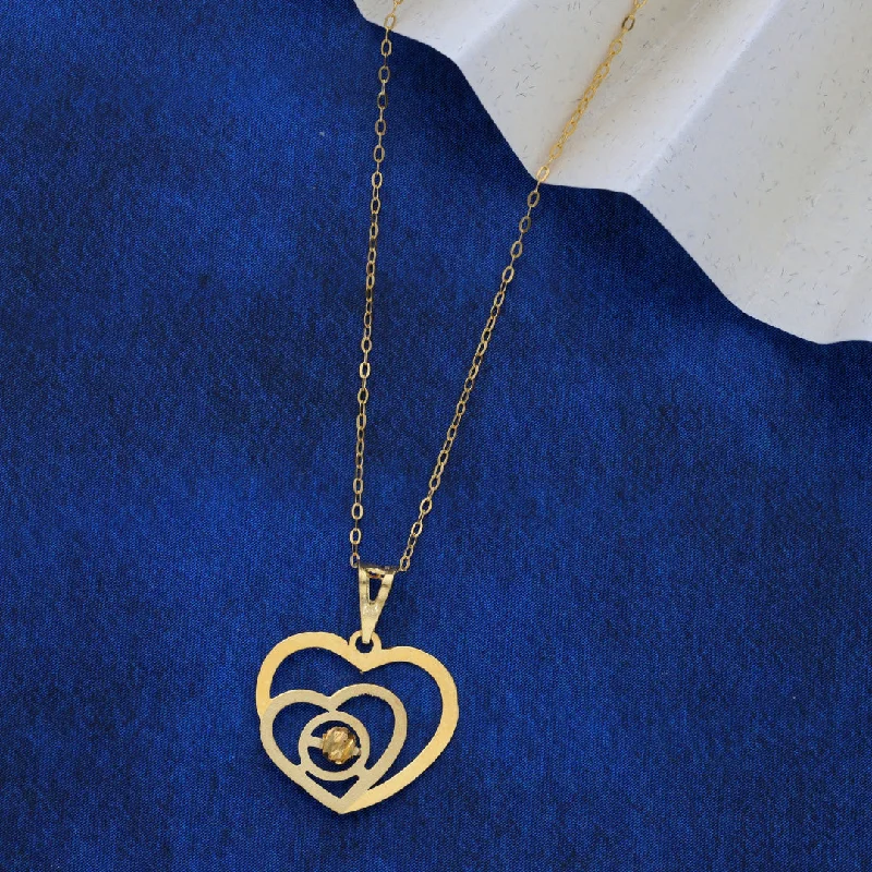 Ladies necklaces tide shine -Gold Necklace (Chain Double Heart Shaped Pendant) 21KT - FKJNKL21KM9573