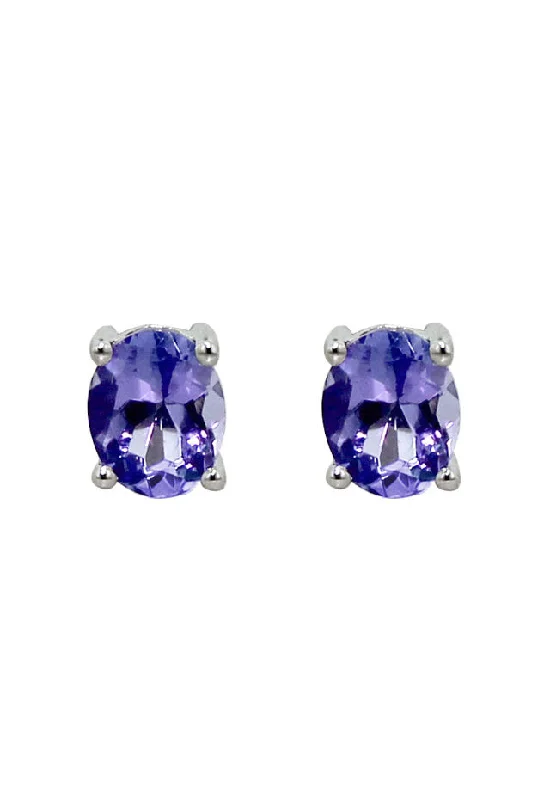 ladies earrings lightweight-14K White Gold Oval Tanzanite Stud Earrings, 0.65 TCW