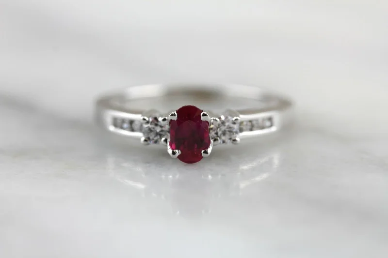 moonstone engagement rings -Modern Ruby Red and Diamond Engagement Ring