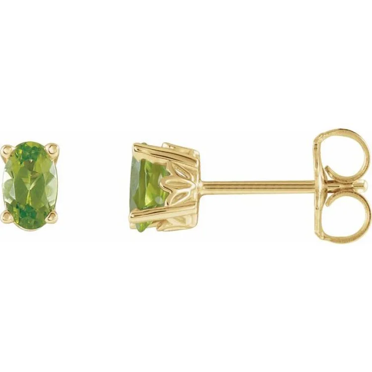 ladies earrings art nouveau-14K Yellow Natural Peridot Earrings