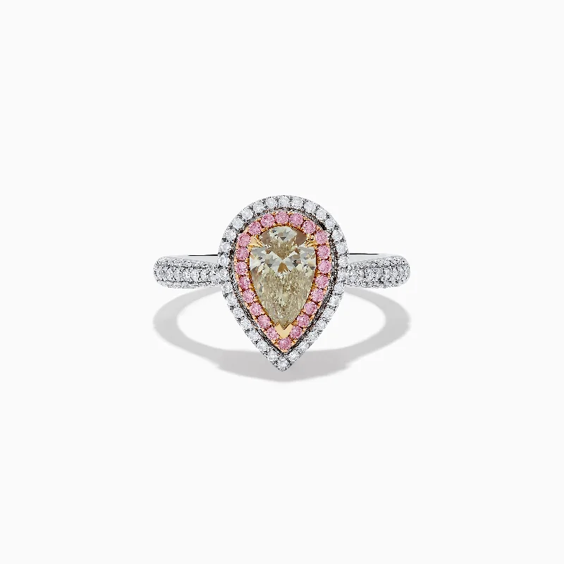 ladies rings 1950s-Canare 18K Pear Shaped Yellow Diamond and Pink Diamond Halo Ring 1.52 TCW