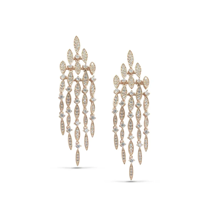 ladies earrings retro-Rose Gold Finish Sterling Silver Microwave Large Chandelier Earrings with Simulated Diamonds