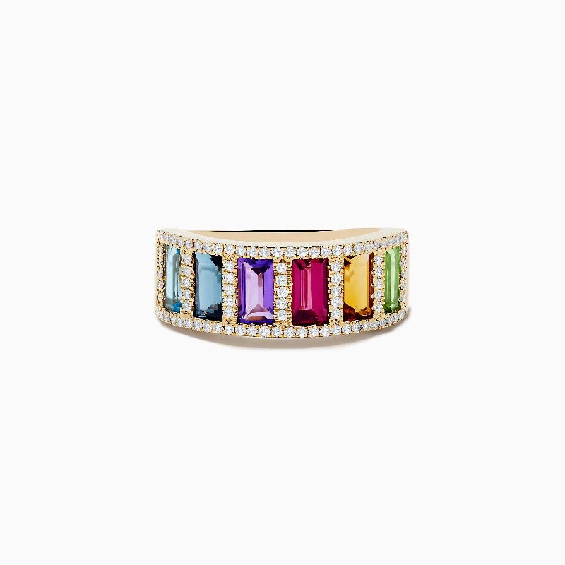 ladies rings memory-Mosaic 14K Yellow Gold Multi Gemstone and Diamond Ring