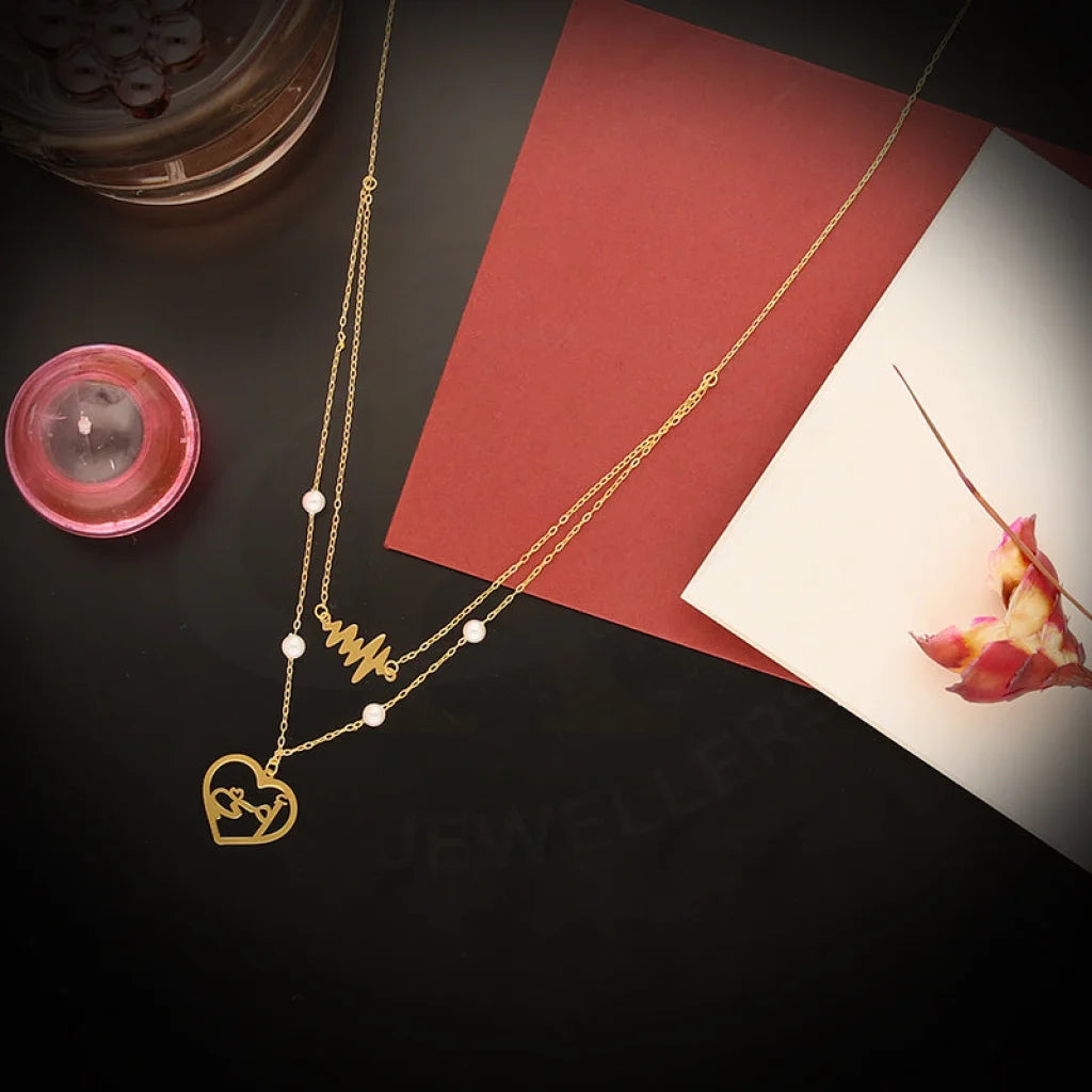 Ladies necklaces moon charm -Gold Ummi Heart and Heartbeat Necklace 21KT - FKJNKL21KM5399