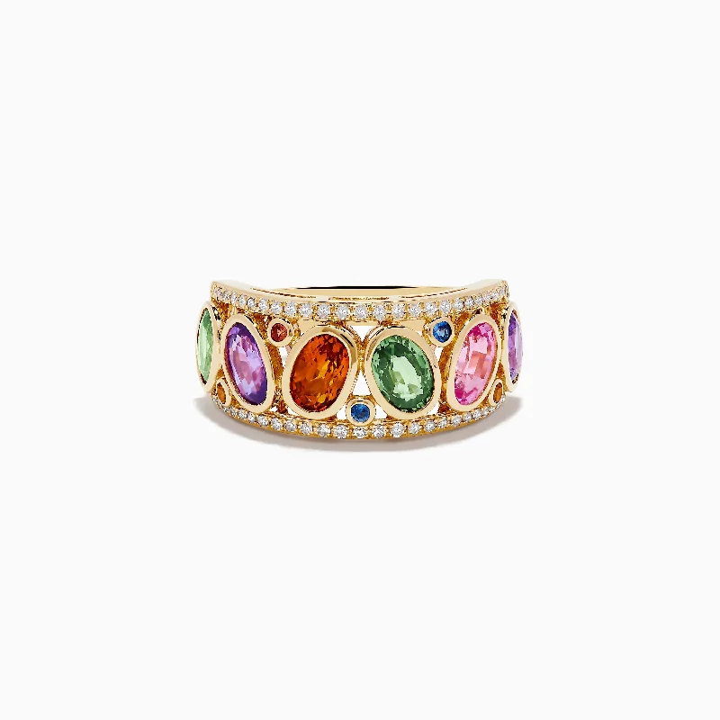 ladies rings casual-Watercolors 14K Yellow Gold Diamond and Multi Sapphire Ring