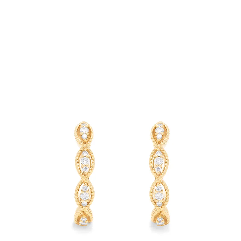 ladies earrings chic-D'Oro 14K Yellow Gold Diamond Hoop Earrings, 0.31 TCW