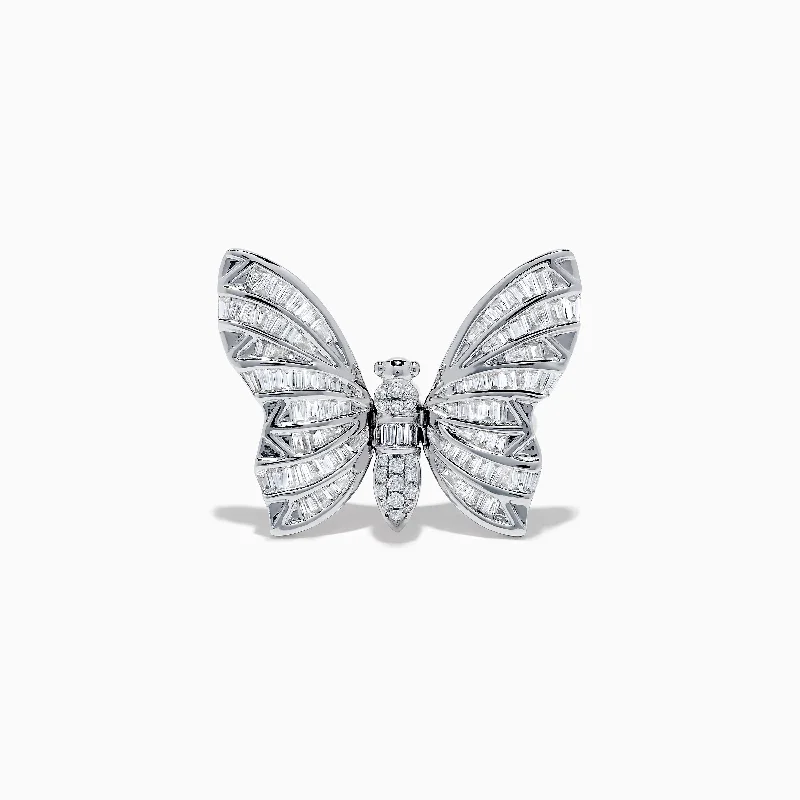 ladies rings wide-14K White Gold Diamond Butterfly Ring