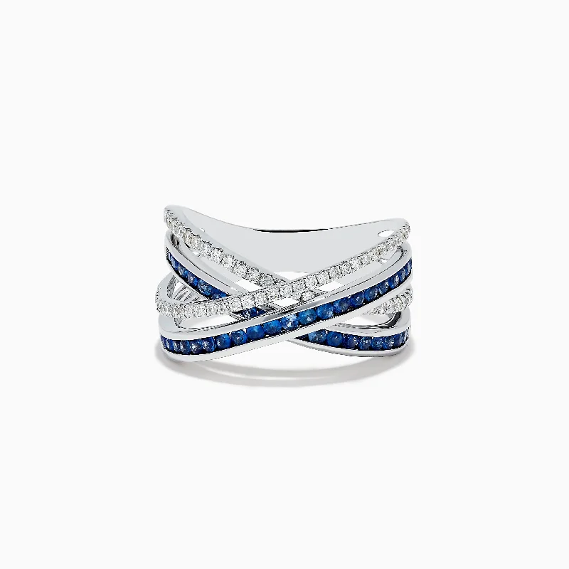 ladies rings jared-14K White Gold Blue Sapphire and Diamond Crossover Ring