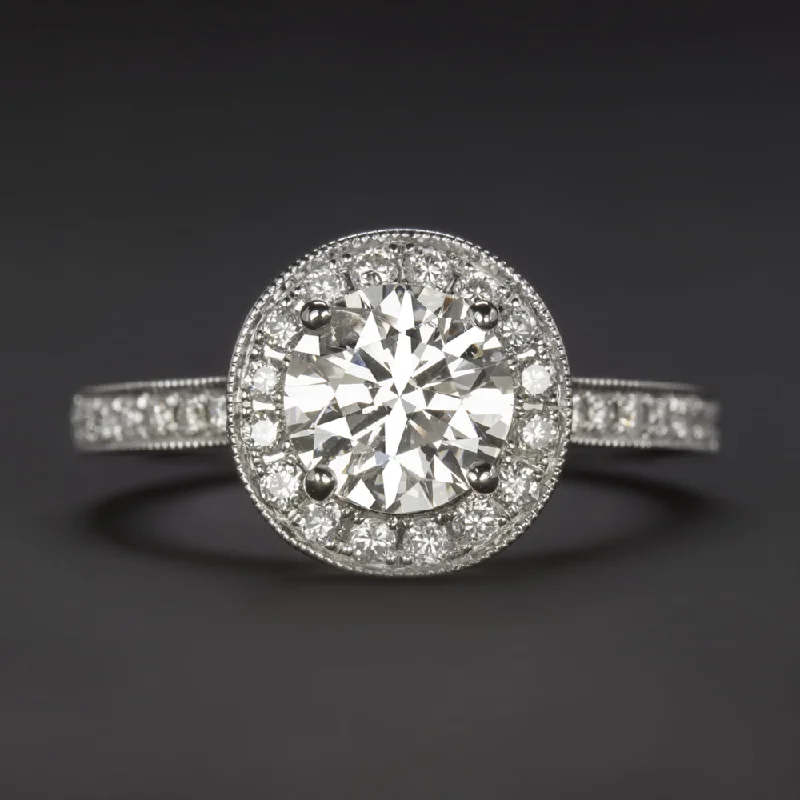 antique engagement rings -1 CARAT DIAMOND ENGAGEMENT RING F SI ROUND CUT HALO 14k WHITE GOLD NATURAL 1ct