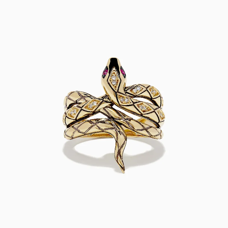 ladies rings reviews-Safari 14K Yellow Gold Diamond Snake Ring