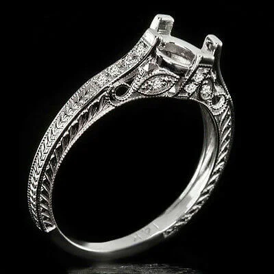 oval halo engagement rings -VINTAGE STYLE DIAMOND 6.5mm SEMI MOUNT SETTING ENGAGEMENT RING 14K FILIGREE