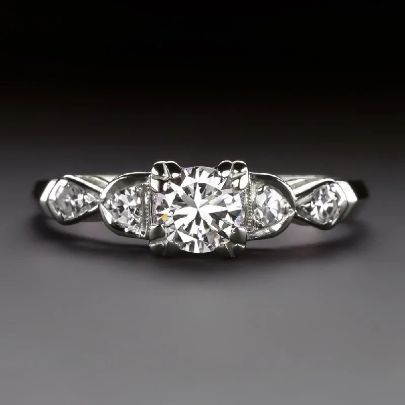 Edwardian engagement rings -VINTAGE DIAMOND ENGAGEMENT RING 1/2ct G VS1 ROUND CUT 14k WHITE GOLD CLASSIC