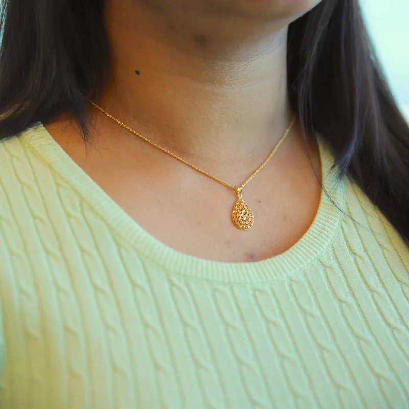 Ladies necklaces map charm -Gold Necklace (Chain With Tear Drop Shaped Pendant) 21KT - FKJNKL21KM10012