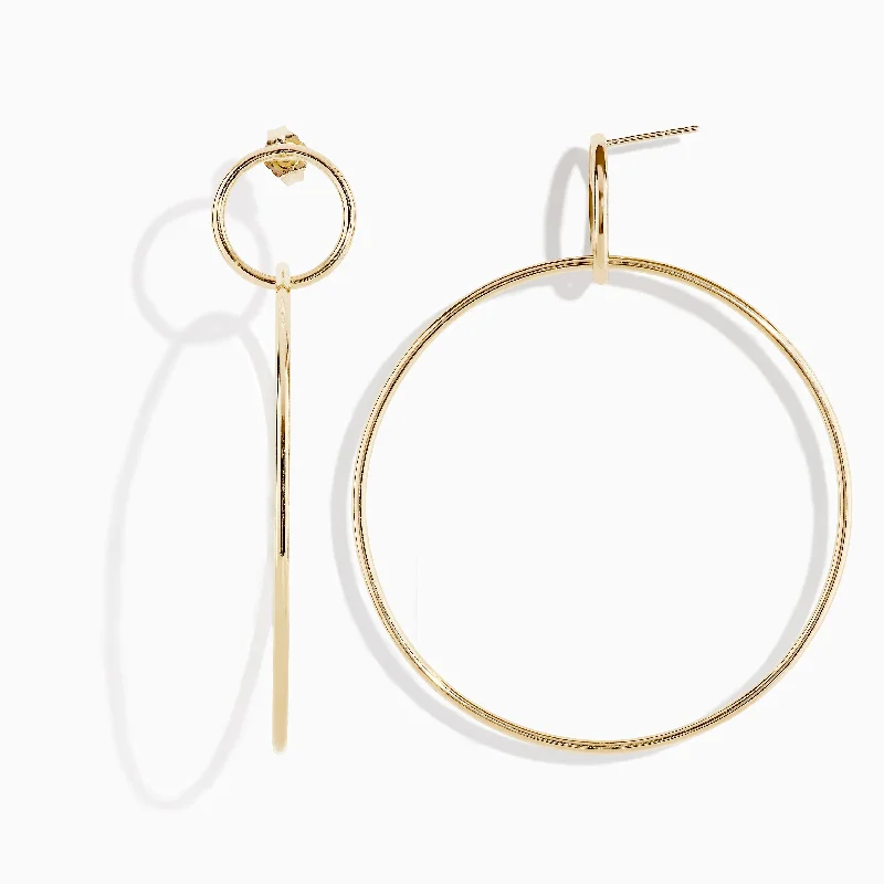 ladies earrings treat-14K Yellow Gold Double Circle Drop Earrings