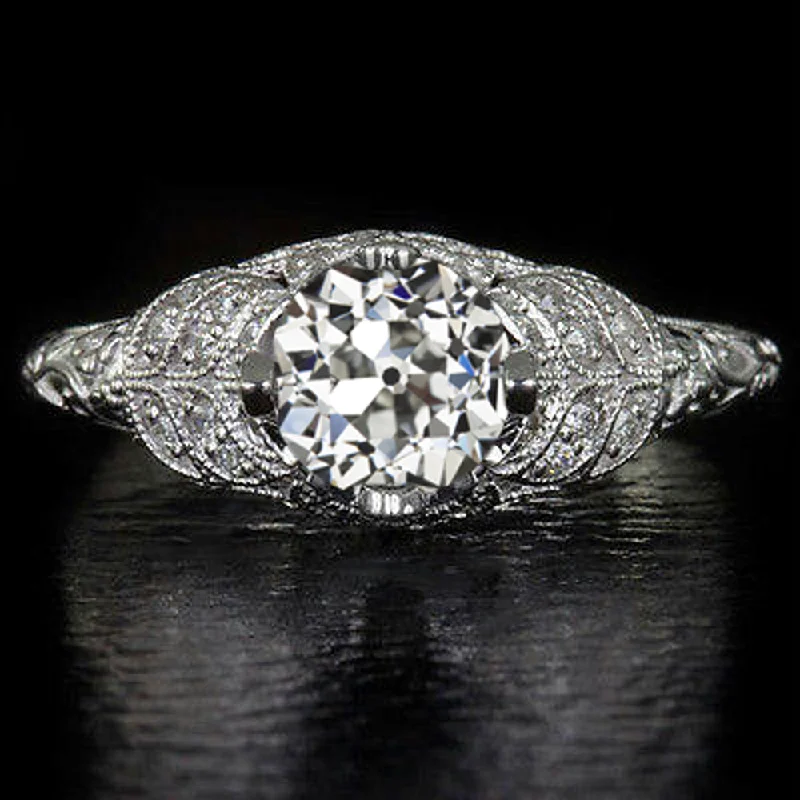 platinum engagement rings -1 CARAT OLD EUROPEAN CUT DIAMOND ENGAGEMENT RING GIA CERTIFIED VINTAGE STYLE 1ct