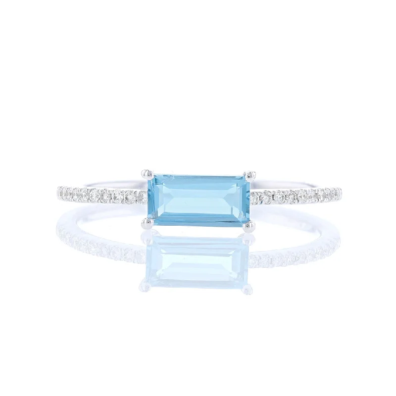 ladies rings heirloom-Blue Topaz & Diamond Baguette Ring