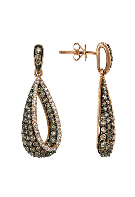 ladies earrings tassel-14K Rose Gold Espresso & White Diamond Earrings, 1.3 TCW