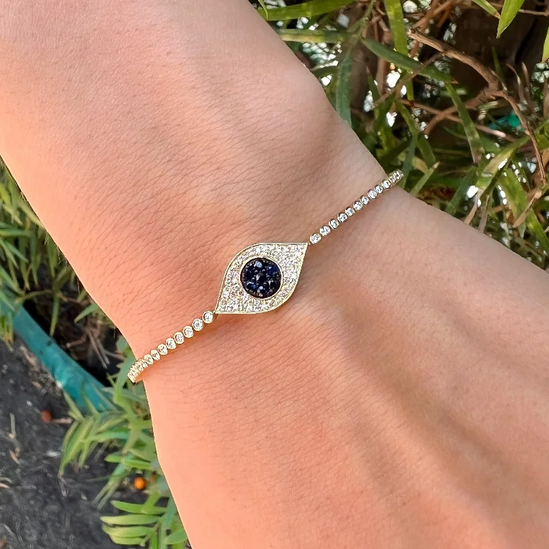 Ladies bracelets nick shine -Pave Diamond Sapphire Eye Bracelet