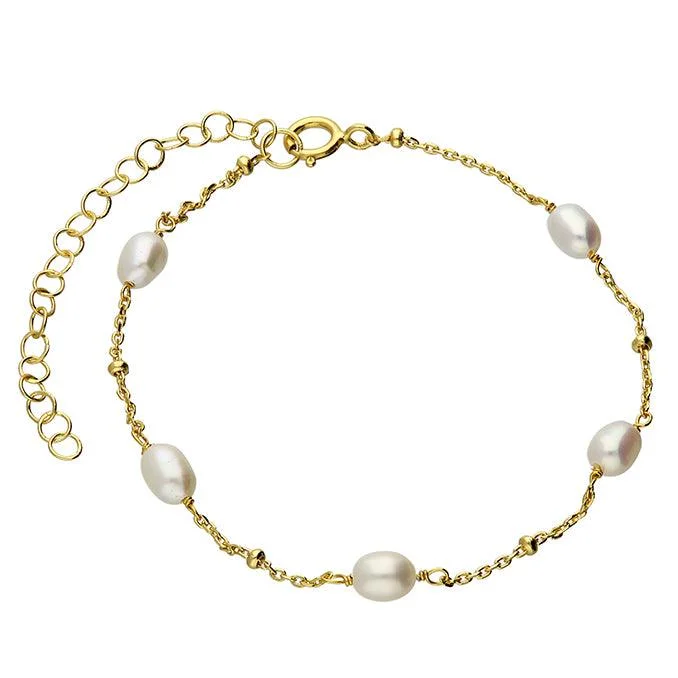 Ladies bracelets flare charm -14ct Gold Vermeil and Silver Bracelet with Freshwater Pearls