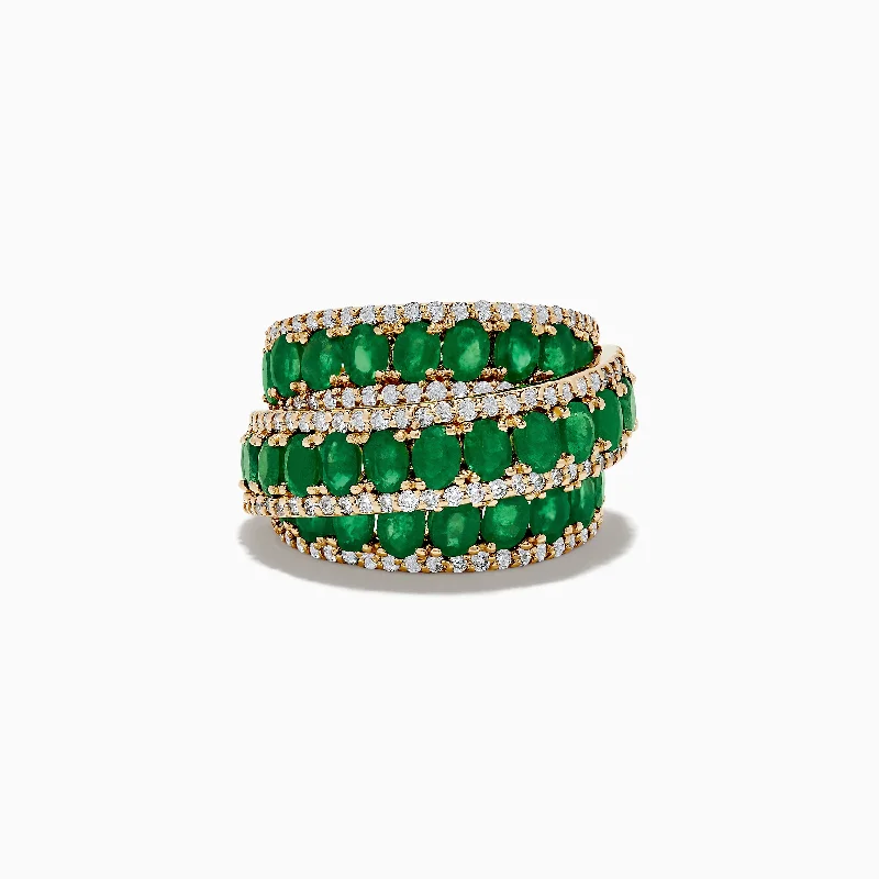 ladies rings investment-Limited Edition 14K Yellow Gold Emerald and Diamond Cocktail Ring 7.14 TCW