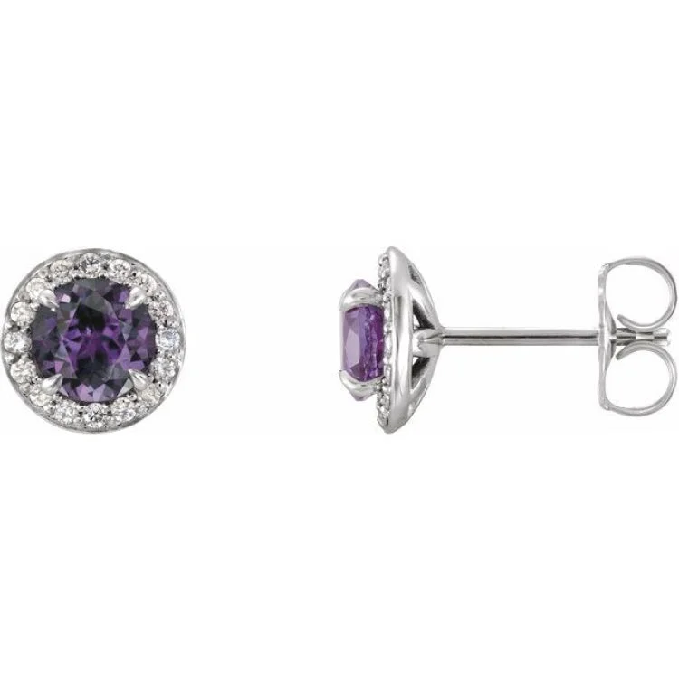 ladies earrings seasonal-14K White 4.5 mm Lab-Grown Alexandrite & 1/6 CTW Natural Diamond Earrings