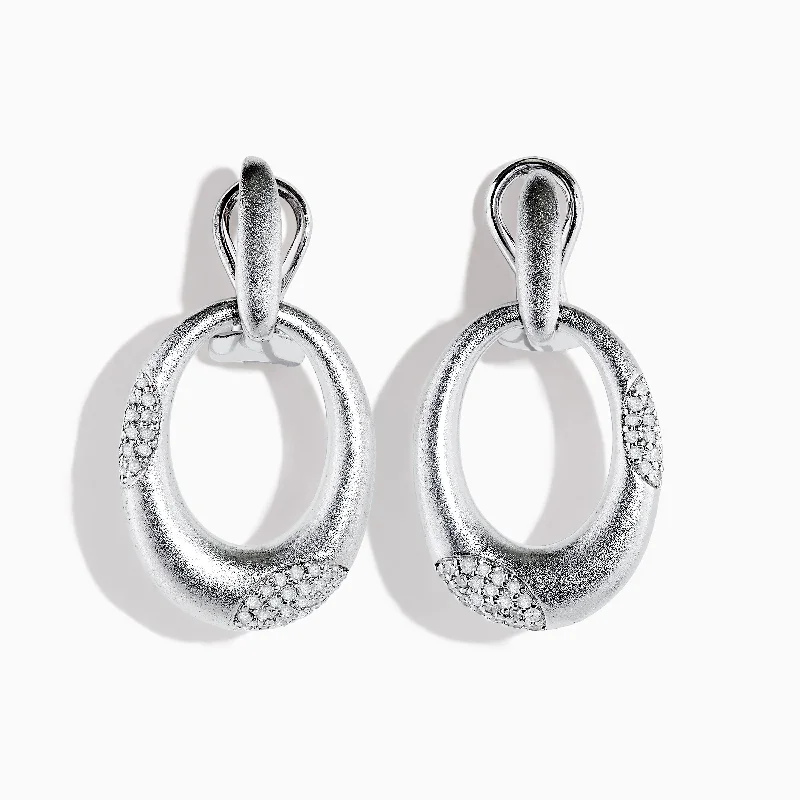 ladies earrings designer-925 Sterling Silver Diamond Accented Drop Earrings